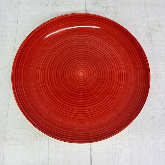 Dover & York RINGS SWIRL Circles Rust Red Stoneware Coupe Dinner Plates Set of 4 - Picture 2 of 16